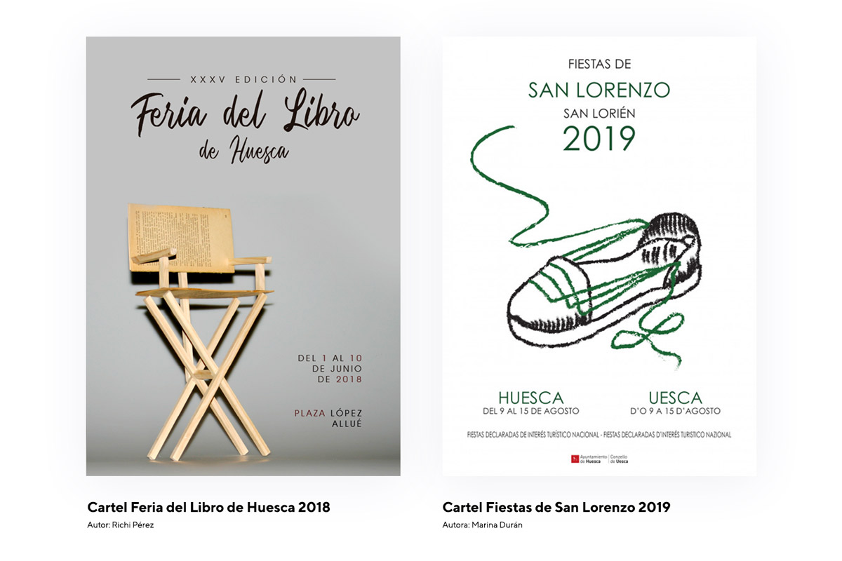 Cartel Feria del libro Huesca 2018 y cartel San Lorenzo 2019