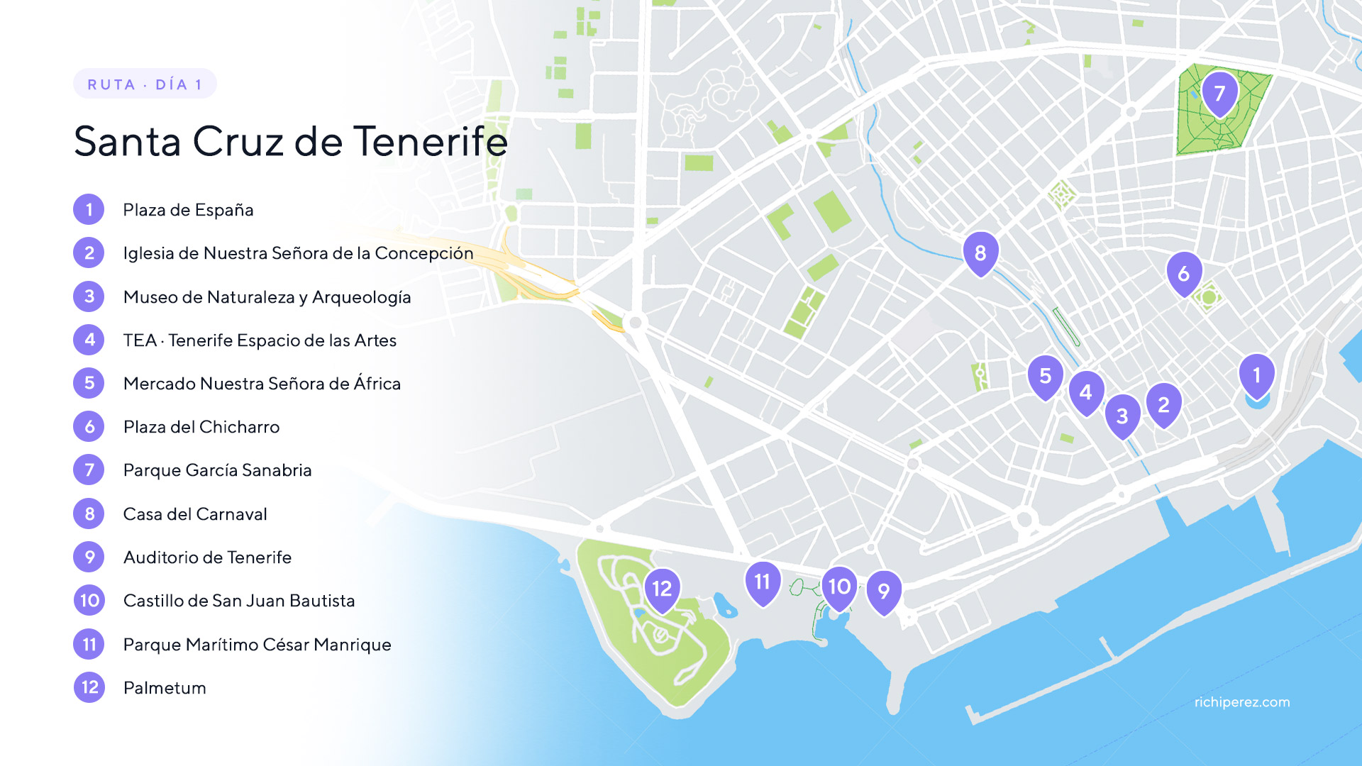 Que ver en Santa Cruz de Tenerife en 1 día Mapa