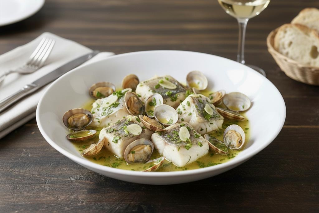 Qué comer en Ribadesella - Merluza al horno con almejas y salsa verde