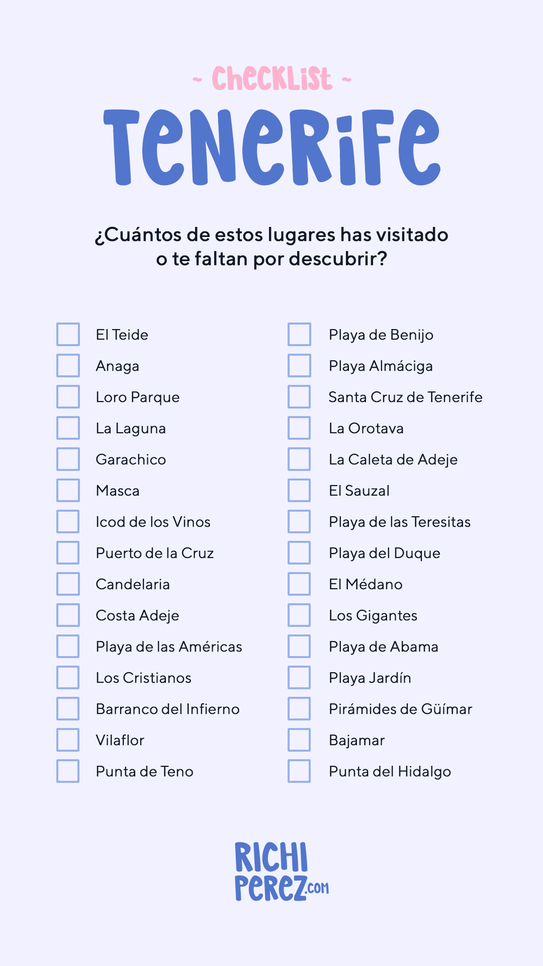 Checklist Tenerife