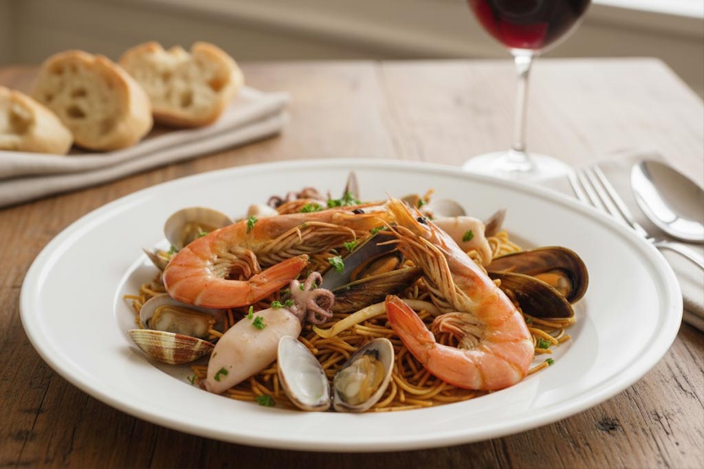 Qué comer en Salou - Fideuá con mariscos