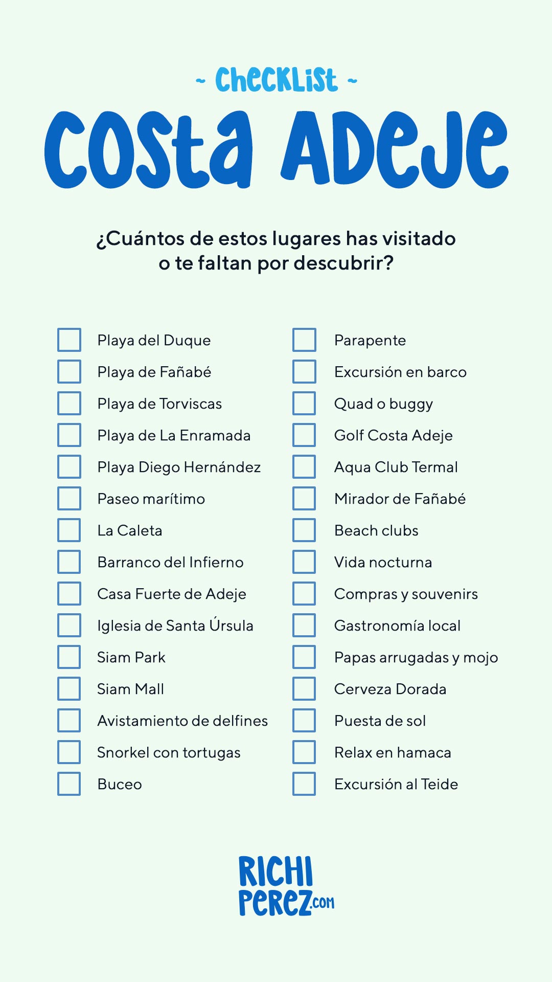 Checklist Costa Adeje Richi Pérez