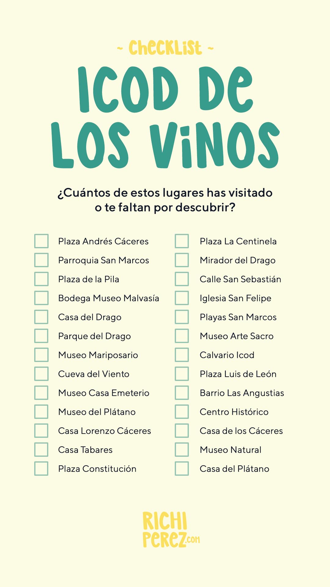 Checklist Icod de los Vinos Richi Pérez