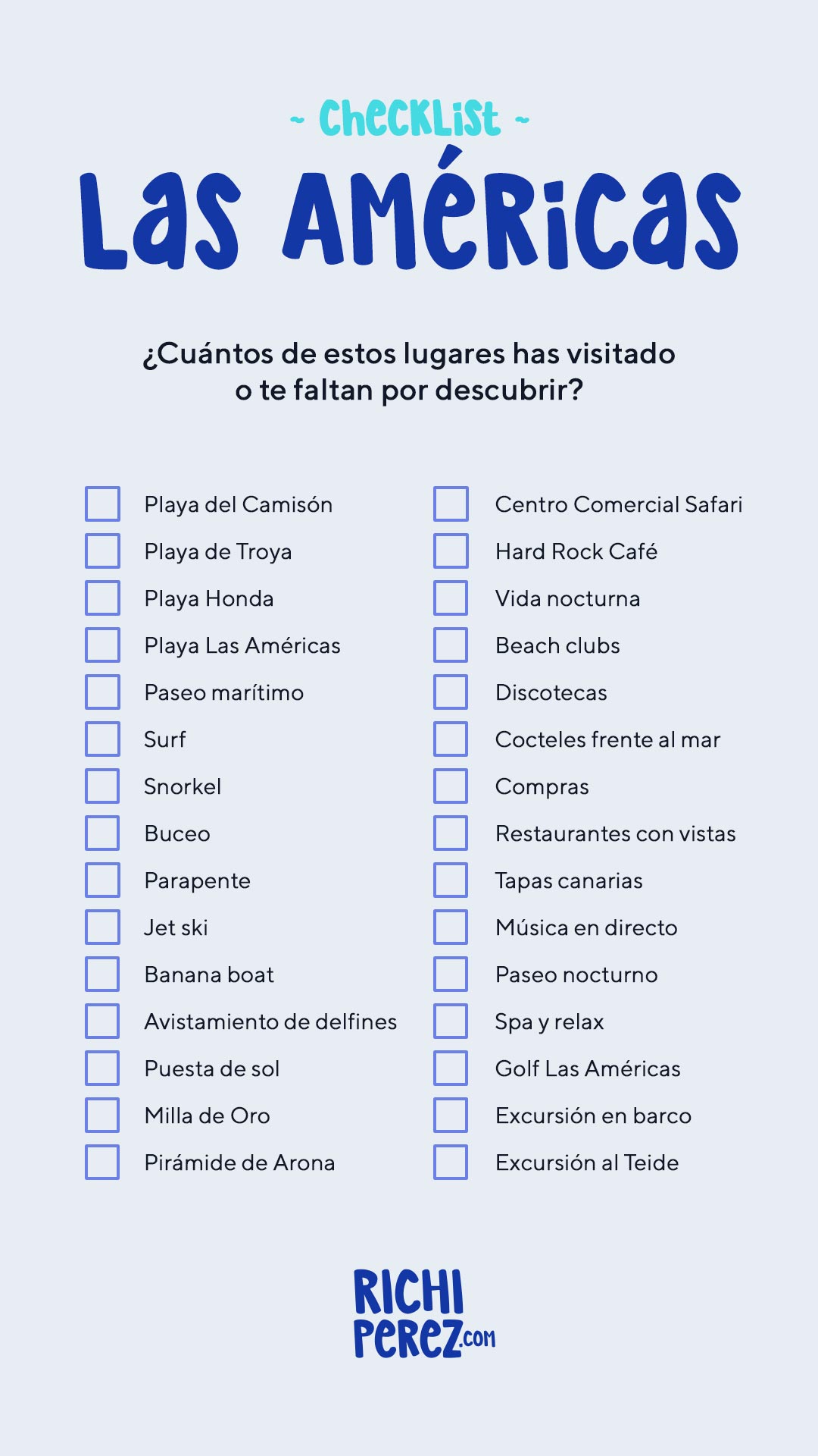 Checklist Las Américas Richi Pérez