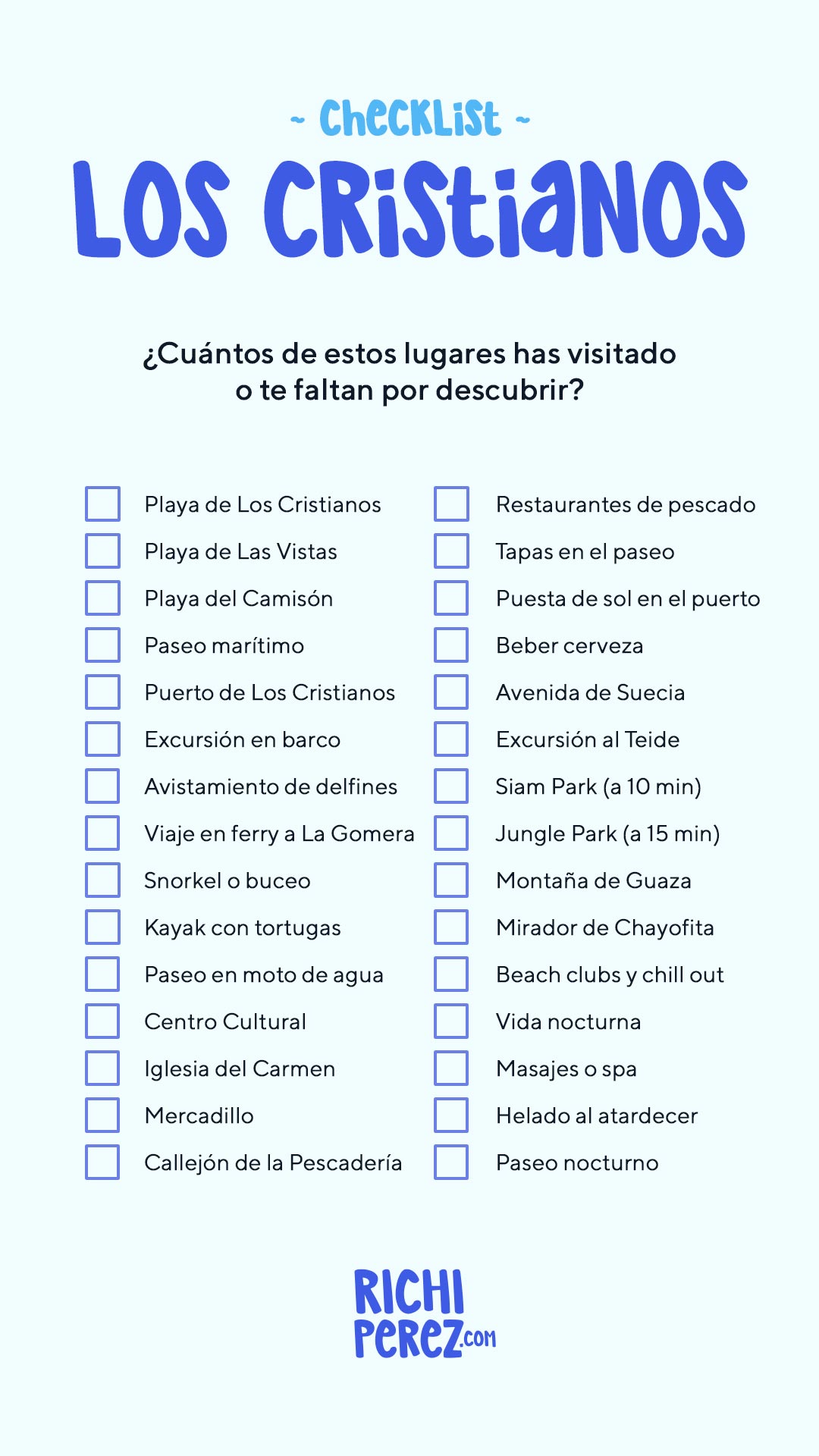 Checklist Playa Los Cristianos Richi Pérez
