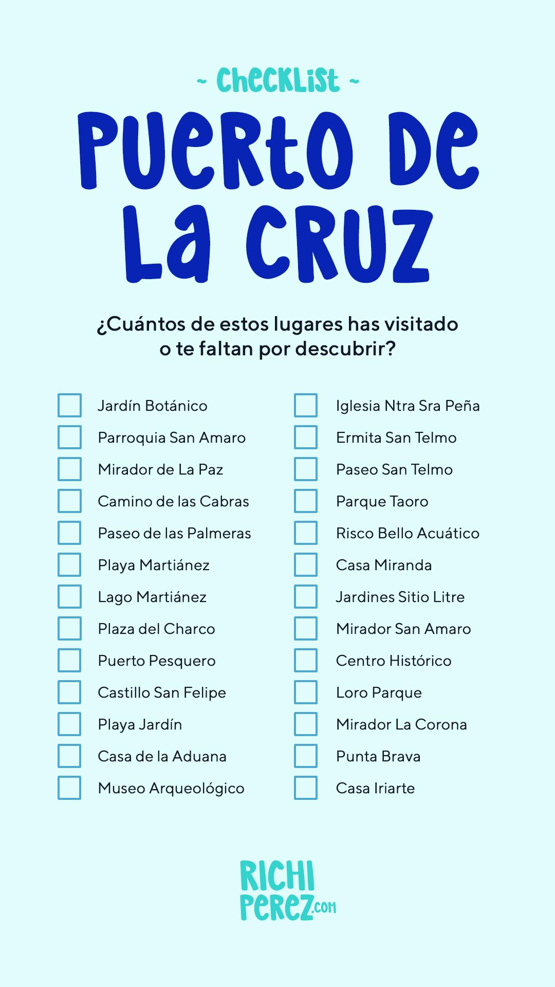Checklist Puerto de la Cruz Richi Pérez