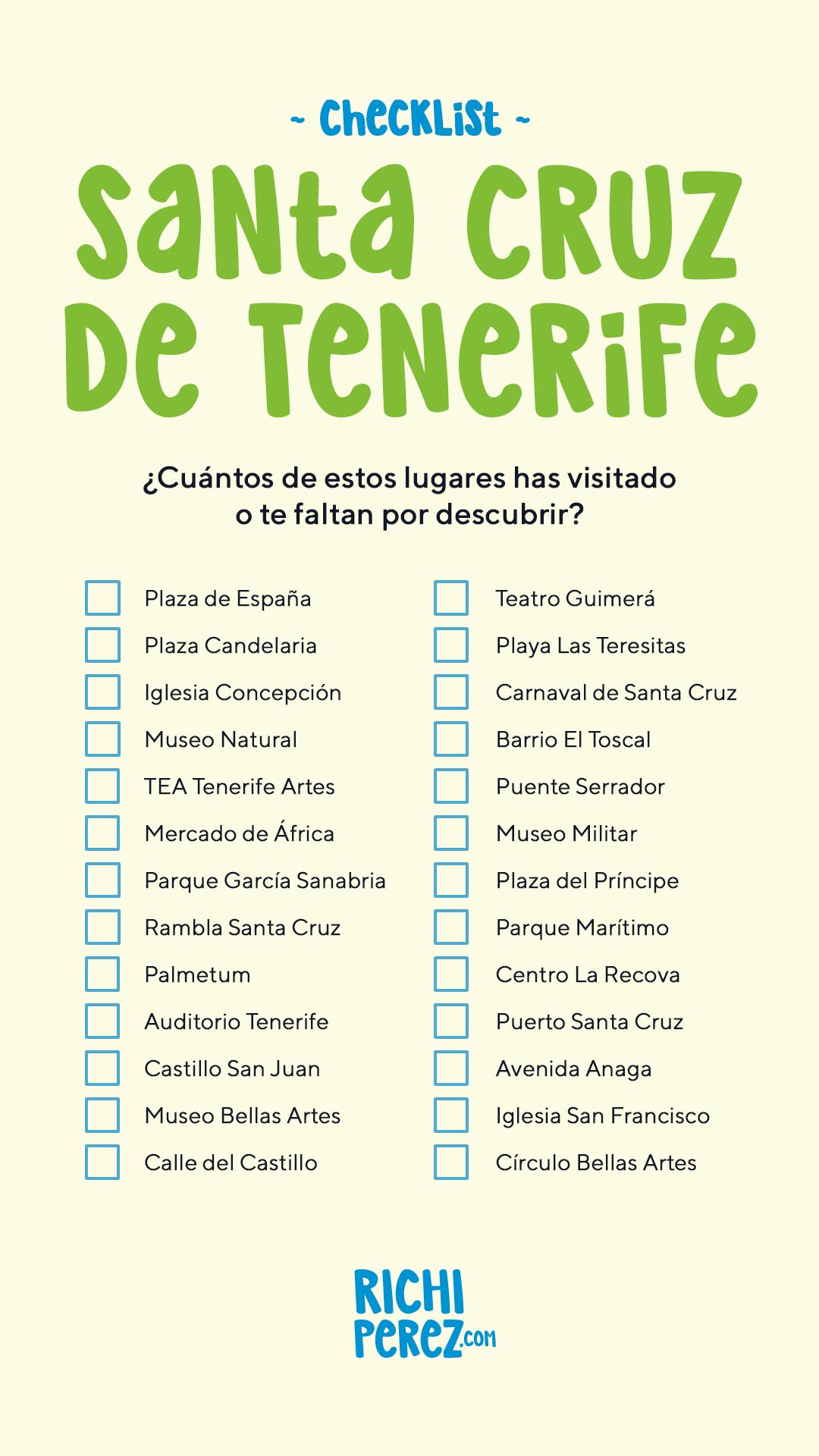 Checklist Santa Cruz de Tenerife Richi Pérez