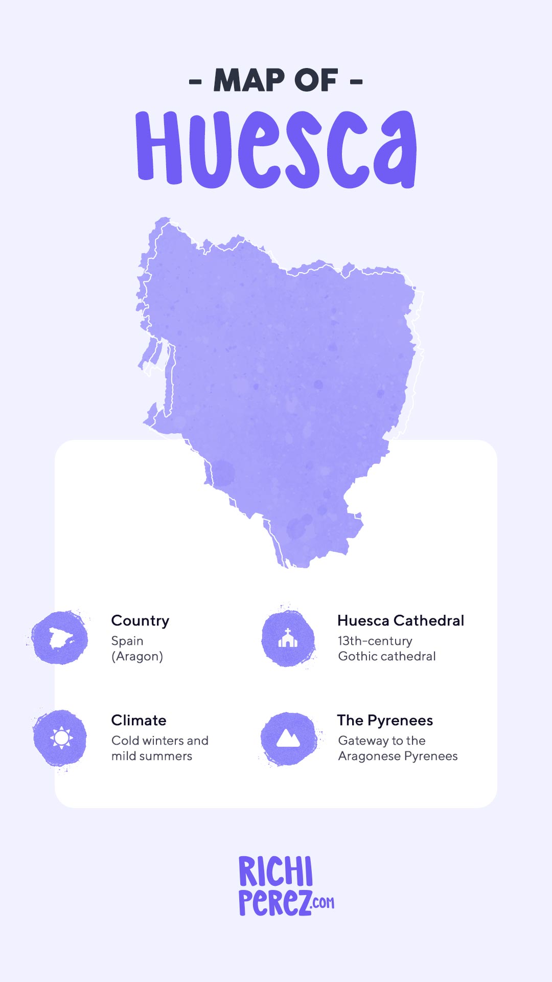 Map of the main places to visit in Huesca capital